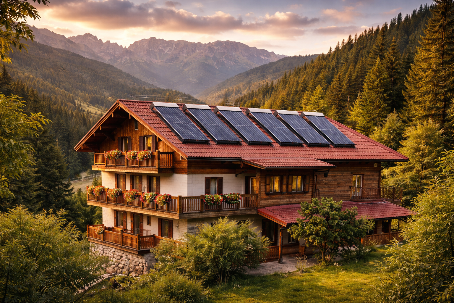 Pensiune cu panouri solare tuburi vidate